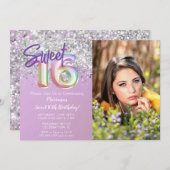 フォトレインボースパークルスウィート16誕生日 招待状 (正面/裏面)