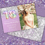 フォトレインボースパークル18誕生日 招待状<br><div class="desc">Photo Rainbow Sparkle 18誕生日招待状グリッター18モダンth birthday party invitation for a 18歳の女の子とスクリプトとおもしろいフォイルの吹き出し書。</div>