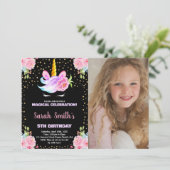 フォトレインボーブラックユニコーン誕生日招待状 招待状 (スタンド正面)