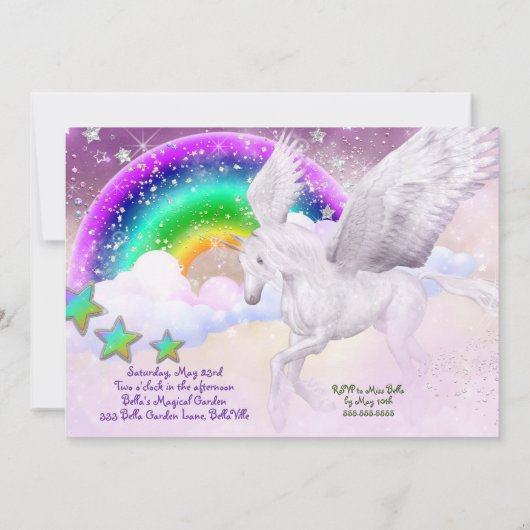 フォトレインボーユニコーンパーティの招待状 招待状 (裏面)