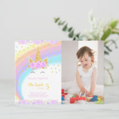 フォトレインボーユニコーン誕生日招待状 招待状 (スタンド正面)