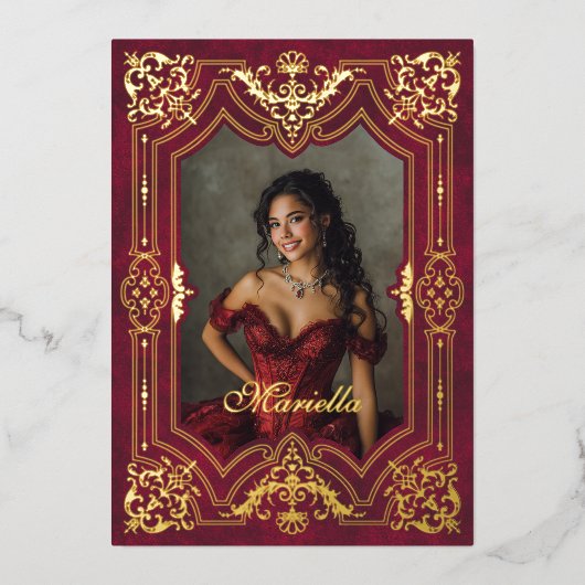 フォトレエレガントッドクラウンティアラ王室のキンセアニェラ 箔招待状 (正面)