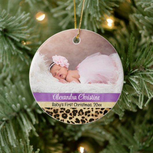 フォトレオパード両面2写真ベビー最初 セラミックオーナメント (ツリー)