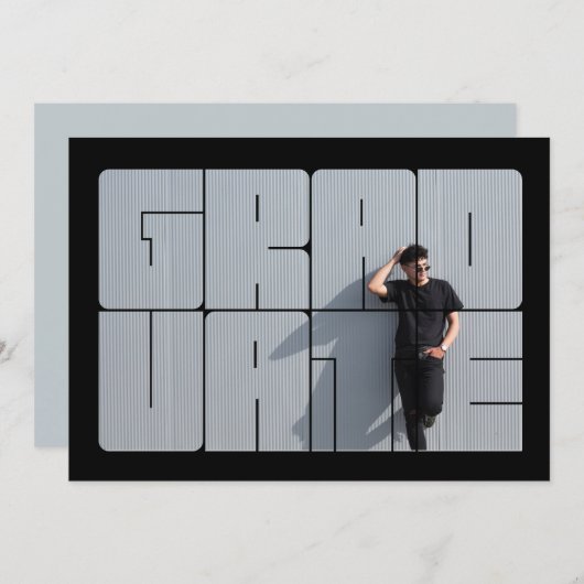 フォトレタリングブルーの卒業式 招待状 (正面/裏面)