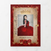 フォトレッスペインのドローズ金ゴールドキンセアニェラ 三つ折り招待状 (カバー)