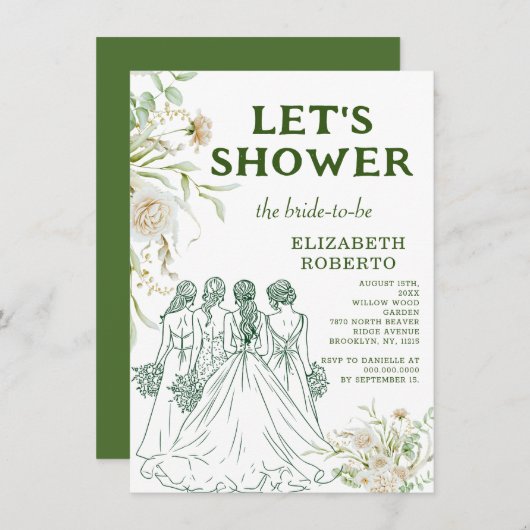 フォトレッツシャワーエリザベスパンパスブライダルシャワー 招待状 (正面/裏面)