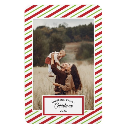 フォトレッドおよびグリーンの対角線ストライプ1 マグネット (縦)