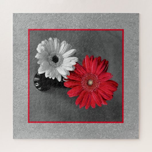 フォトレッドカラースプラッシュデイジーの追加カスタム ジグソーパズル (横)