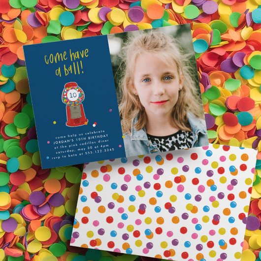 フォトレッドガンボールマシンキャンディバブルガムパーティー 招待状