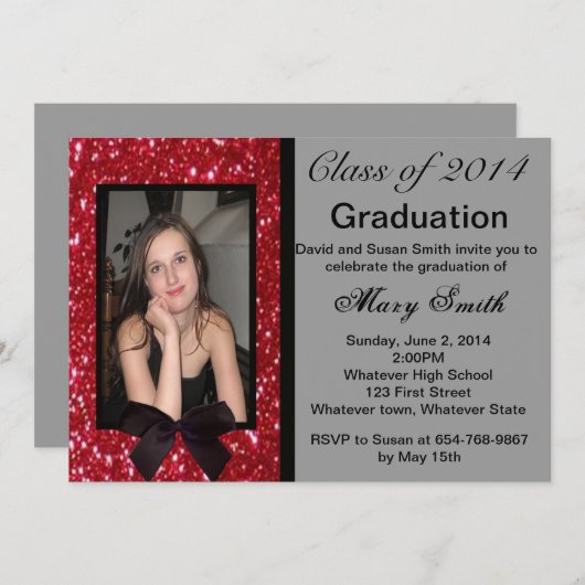 フォトレッドグリッター卒業招待状 招待状 (正面/裏面)