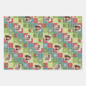 フォトレッドグリーンカラーブロッククリスマスツリーのストライプ ラッピングペーパーシート (正面3)