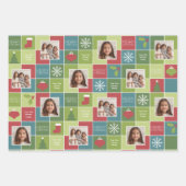 フォトレッドグリーンカラーブロッククリスマスツリーのストライプ ラッピングペーパーシート (正面2)