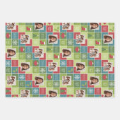 フォトレッドグリーンカラーブロッククリスマスツリーのストライプ ラッピングペーパーシート (正面)