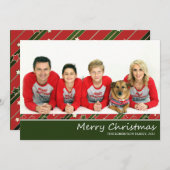 フォトレッドグリーン |ストリップホリデークリスマスカード 招待状 (正面/裏面)