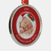 フォトレッドニットパターン写真枠ラウンド メタルオーナメント (右)