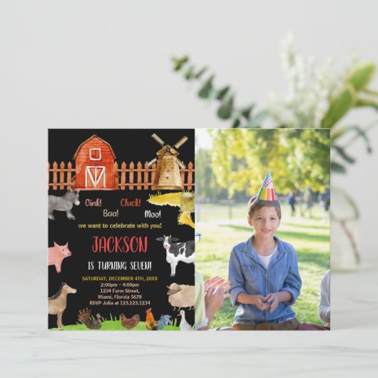 フォトレッドブラックレッドファーム動物誕生日 招待状 (スタンド正面)