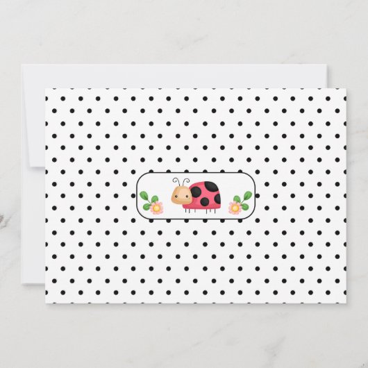 フォトレッドブラック水玉模様ラディバグ1歳の誕生日 招待状 (裏面)