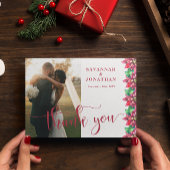 フォトレッドポインセチア結婚ホリデイ サンキューカード