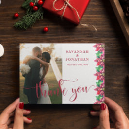 フォトレッドポインセチア結婚ホリデイ サンキューカード