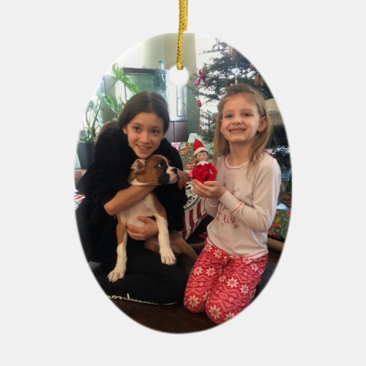 フォトレッドメリークリスマスのパーソナライズ セラミックオーナメント (正面)