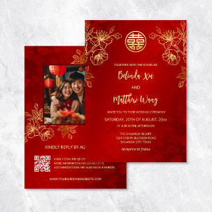 フォトレッド中国の金ゴールド結婚ズ 招待状