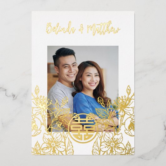 フォトレッド中国の金ゴールド結婚ズ 箔招待状 (正面)