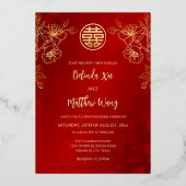 フォトレッド中国の金ゴールド結婚ズ 箔招待状 (裏面)