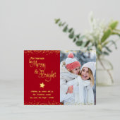 フォトレッド日メリーは明るいスクリプ実在ト金ゴールド 箔シーズンポストカード (立ち正面)