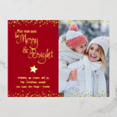 フォトレッド日メリーは明るいスクリプ実在ト金ゴールド 箔シーズンポストカード (正面)