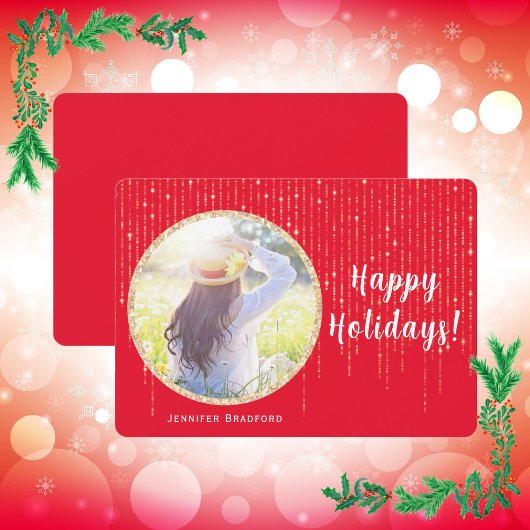 フォトレッド独身のハッピーホリデーズ金ゴールドグリッター シーズンカード