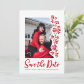 フォトレッド白手描きバラQRコードウェブサイト セーブザデート (スタンド正面)