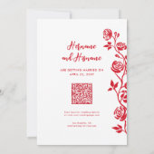 フォトレッド白手描きバラQRコードウェブサイト セーブザデート (裏面)