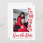 フォトレッド白手描きバラQRコードウェブサイト セーブザデート (正面/裏面)