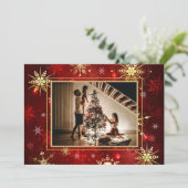 フォトレッド金ゴールドスノーフレーククリスマスクリスマスホリデー シーズンカード (スタンド正面)