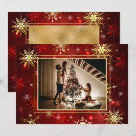 フォトレッド金ゴールドスノーフレーククリスマスクリスマスホリデー シーズンカード