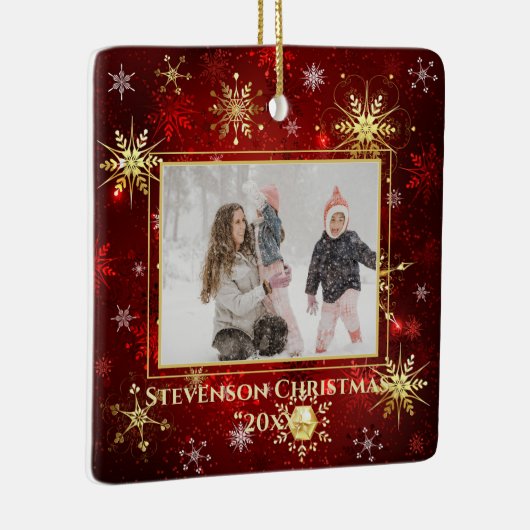 フォトレッド金ゴールドスノーフレーククリスマスクリスマスホリデー セラミックオーナメント (右)
