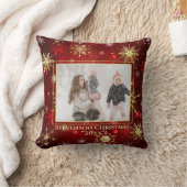 フォトレッド金ゴールドスノーフレーククリスマスホリデー クッション (ブランケット)