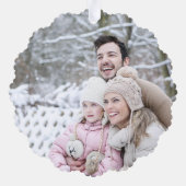 フォトレッド金ゴールドポインセチアユニーククリスマス オーナメントカード (裏面)