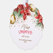 フォトレッド金ゴールドポインセチアユニーククリスマス オーナメントカード (左)