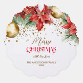 フォトレッド金ゴールドポインセチアユニーククリスマス オーナメントカード (正面)