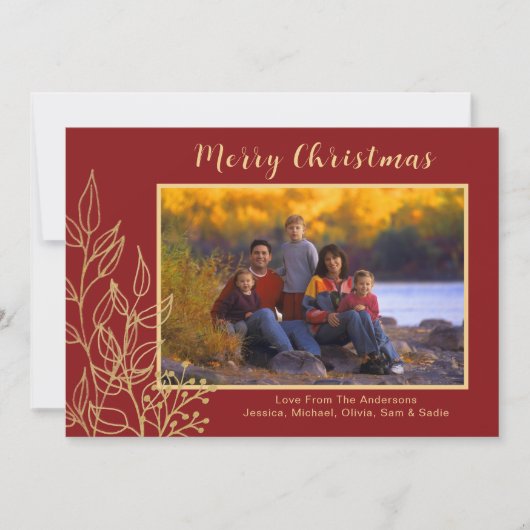 フォトレッド金ゴールドメリークリスマスホリデーフォトカード シーズンカード (正面)