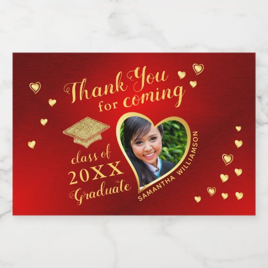 フォトレッド金ゴールド2025年卒業のクラスありがとう スパークリングワインラベル (シングルラベル)