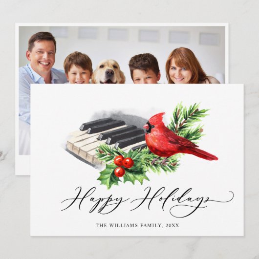 フォトレッド（鳥）ショウジョウコウカンチョウバードクリスマスグリーティング シーズンカード (正面/裏面)