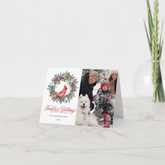 フォトレッド（鳥）ショウジョウコウカンチョウリースクリスマスホリデーカード シーズンカード (正面)