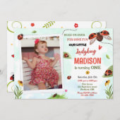 フォトレディバグ1st誕生日の招待ガールロベバグ 招待状 (正面/裏面)