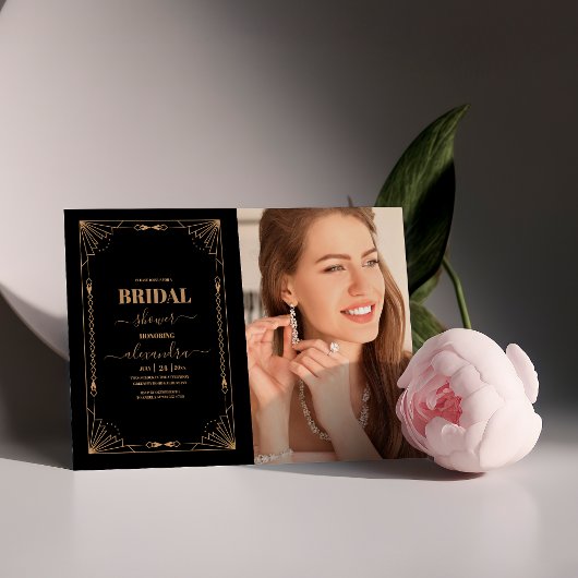 フォトレトロアールデコダークブライダルシャワー 招待状