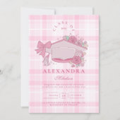 フォトレトロコケットピンクボウ卒業 招待状 (正面)