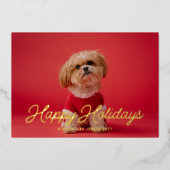 フォトレトロスクリプトハッピーホリデー金ゴールド 箔シーズンカード (正面)