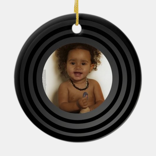 フォトレトロパーソナライズされたビニールアルバムの記念 セラミックオーナメント (裏面)