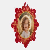 フォトレトロ日が差すことスノーフレーク赤クリスマス オーナメントカード (右)